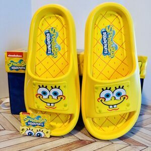 SpongeBob SquarePants Men’s 8 Slides Ground Up Slip On Sandals Yellow Pool